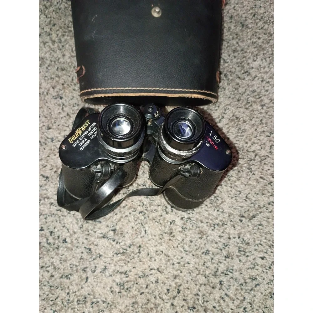 Vintage Gold Crest Coated Binoculars With Hard case Red Lining  7x50‎
